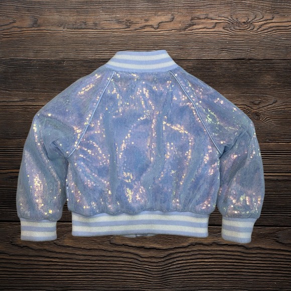 Disney Frozen Sequins Bomber Jacket Girls Size 2T Blue Anna Elsa Snowflake Zip - Picture 2 of 10